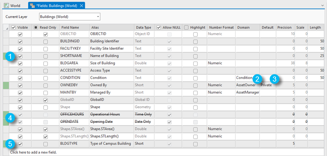 Example edits in Fields view Example edits in Fields view